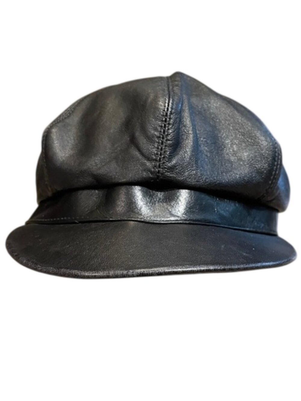 Vintage Black Italian Leather Newsboy Cap XL 60 Vera Pelle Baker Boy Hat